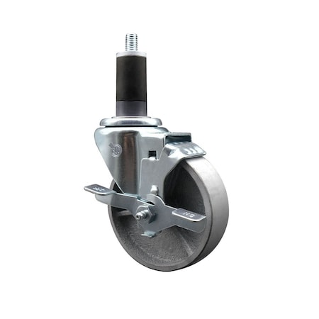 Service Caster 4'' Semi Steel Swivel 1-1/4'' Expanding Stem Caster with Brake SCC-EX20S414-SSS-TLB-114